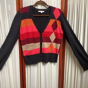 CAbi Color Block Argyle Stripe Cardigan Sweater Style 171 Women's Medium